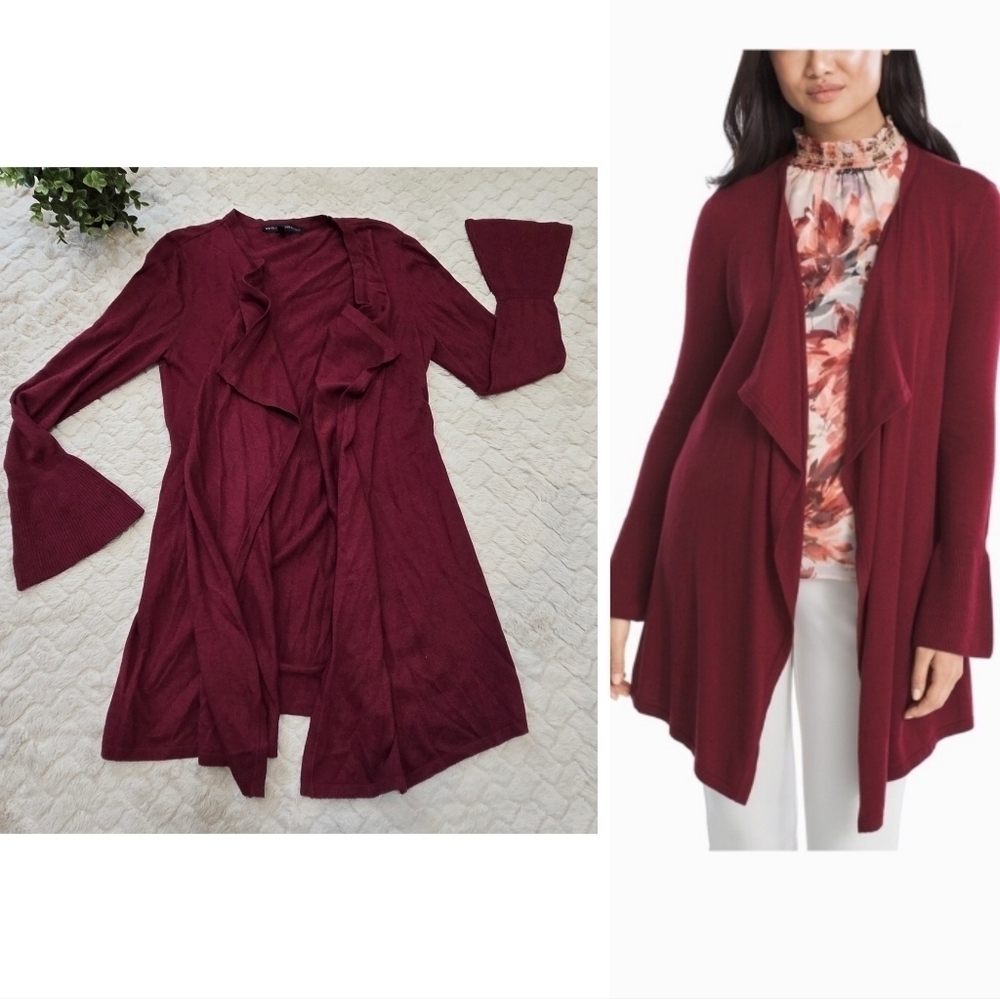 White House Black Market Burgundy Waterfall Open-Front Cardigan, Size Small